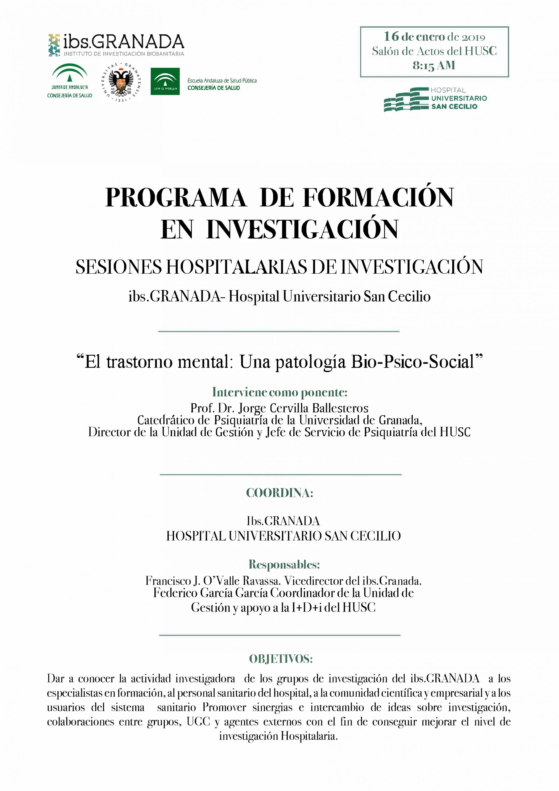 Sesión Hospitalaria: El trastorno mental: Una patología Bio-Psico-Social