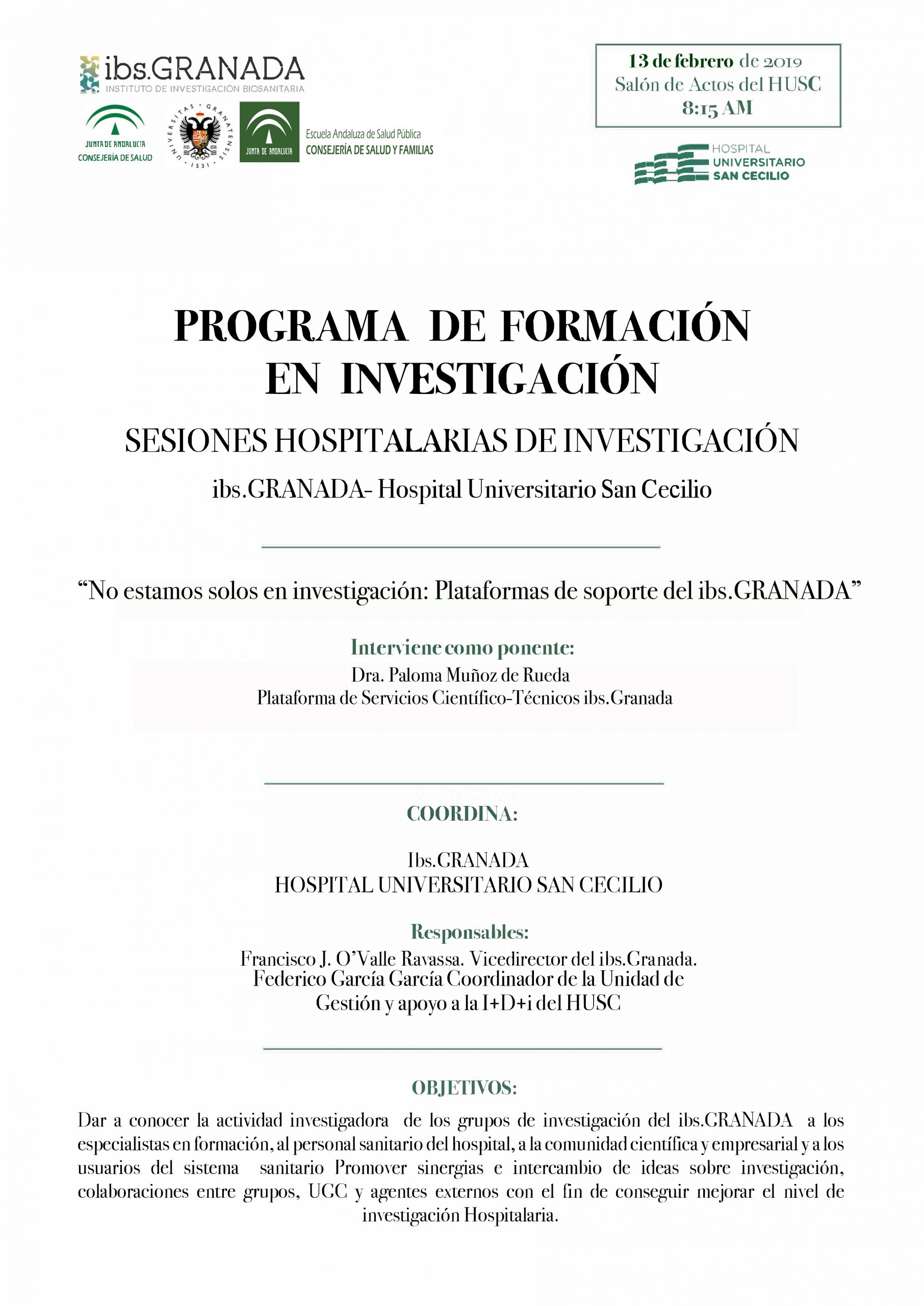 Sesión Hospitalaria ibs.GRANADA: “No estamos solos en investigación: Plataformas de soporte del ibs.GRANADA”