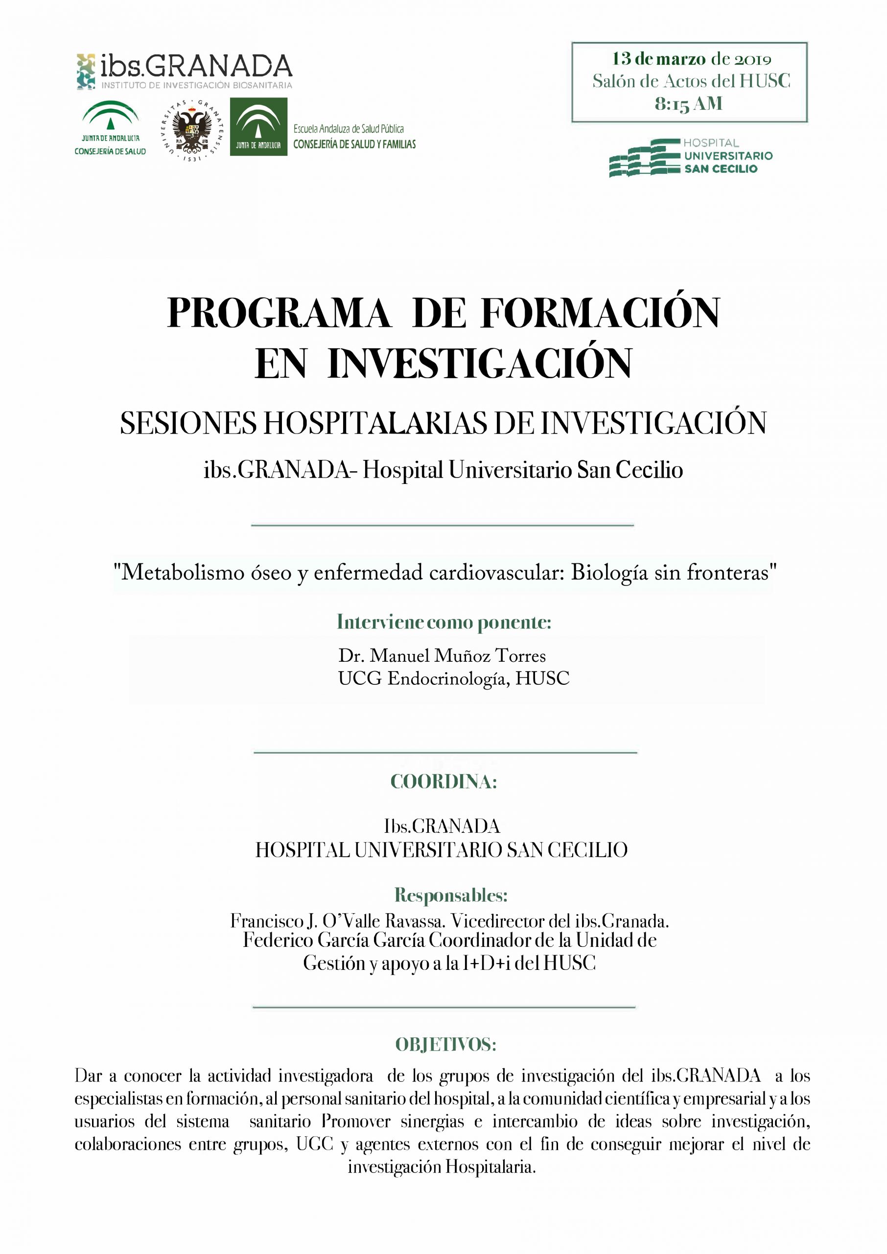 Sesión Hospitalaria: "Metabolismo óseo y enfermedad cardiovascular: Biología sin fronteras "