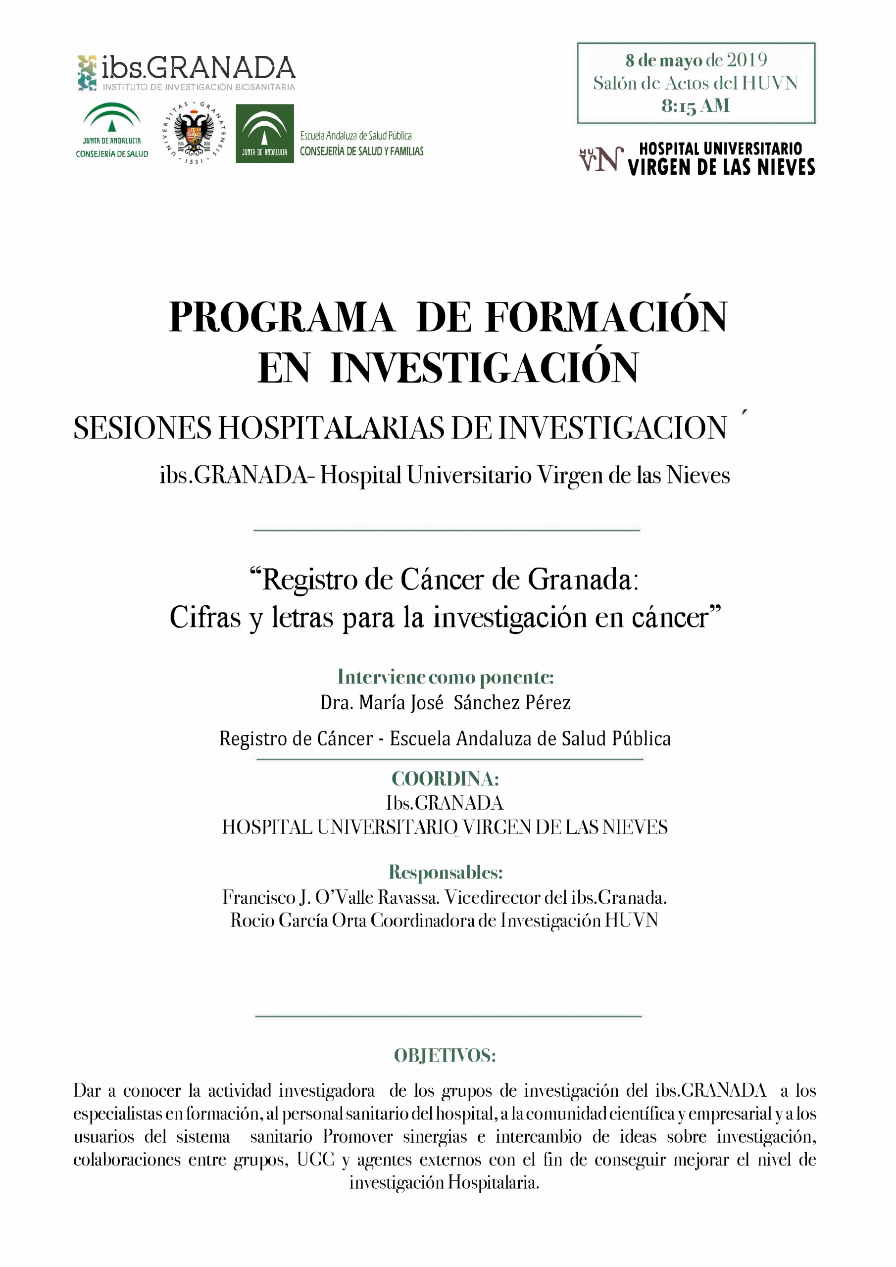 Sesión Hospitalaria: "Registro de Cáncer de Granada: Cifras y letras para la investigación en cáncer"