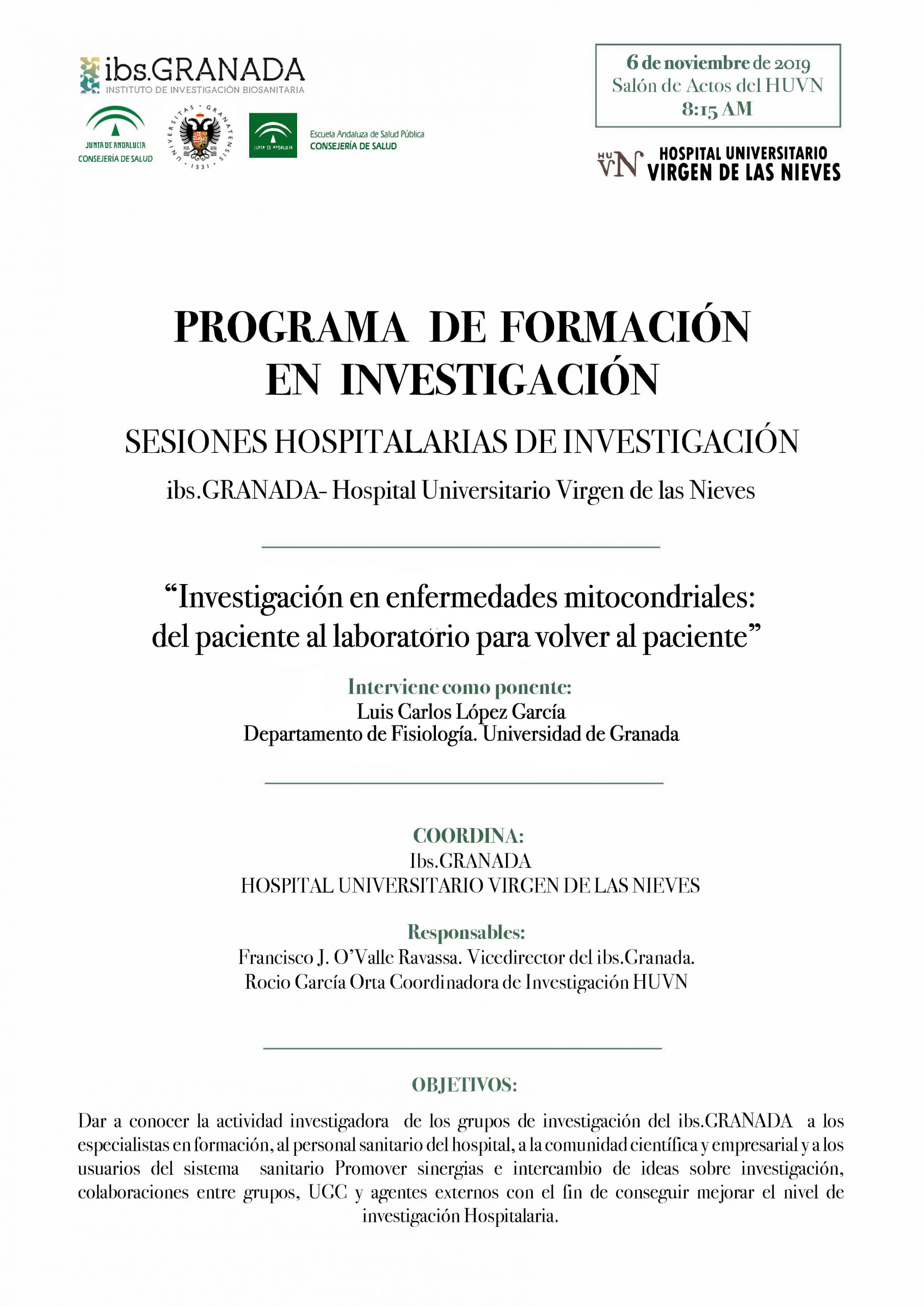 Sesión Hospitalaria: "Investigación en enfermedades mitocondriales: del paciente al laboratorio para volver al paciente"